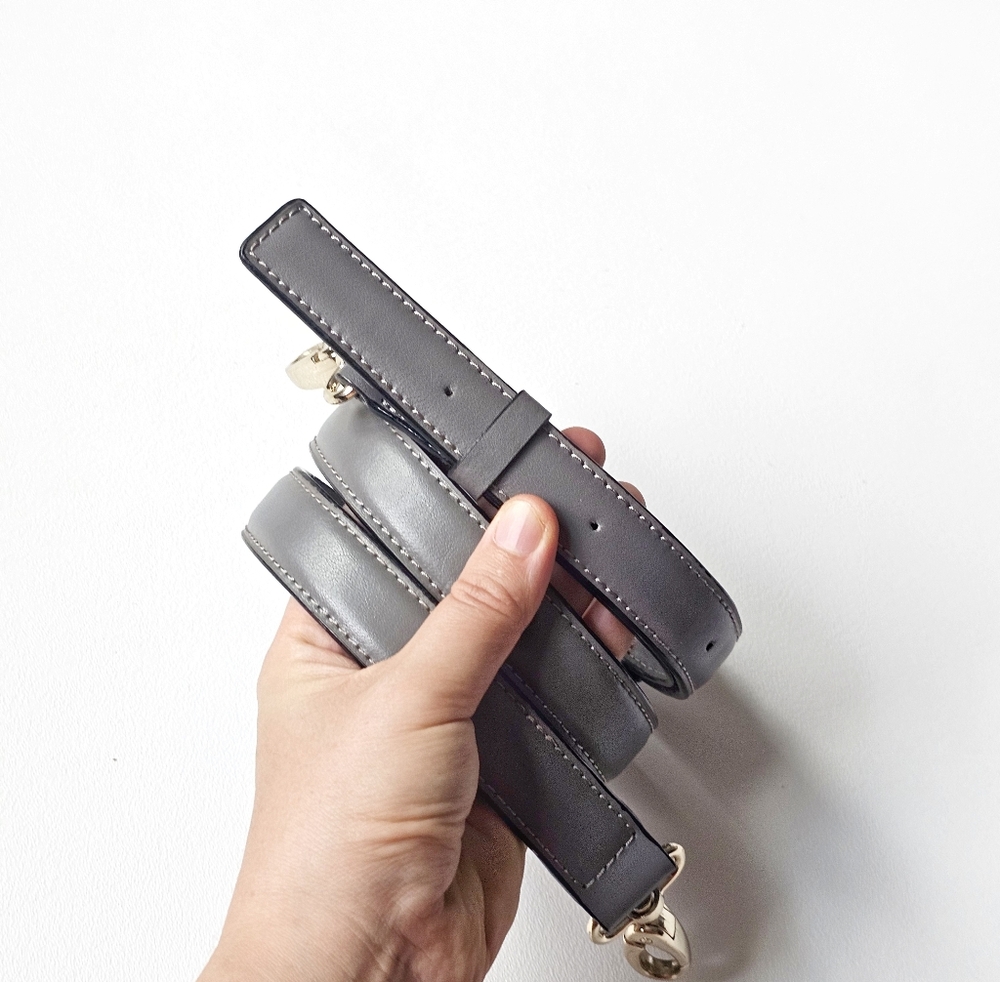 Gray Adjustable Leather Crossbody/ Shoulder Bag Strap Gold Hardware 40”+ Length